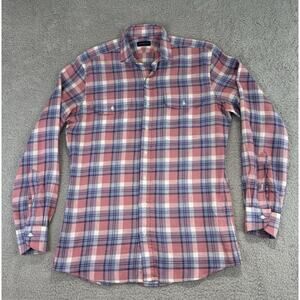 Proper Cloth Shirt Mens 14.5-34.5 Pink Plaid Linen Cotton Blend Untuck
